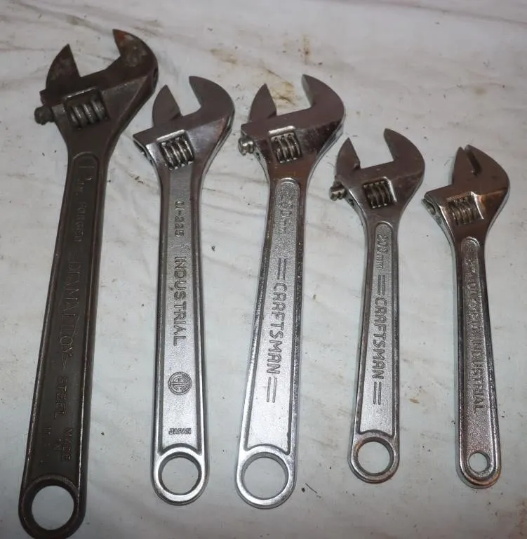 5 Adjustable Wrenches 8"-12"