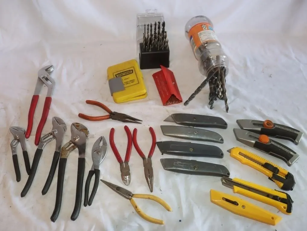 Pliers, Utility Knives, Drill Bit Sets, Drill