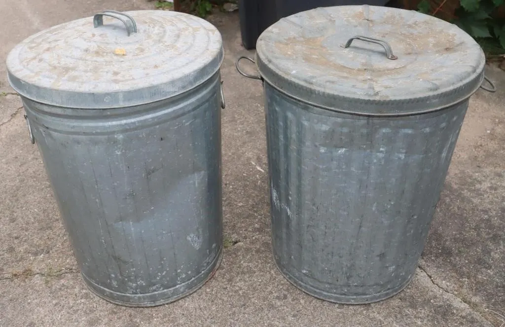 2 Galvanized Trash Cans w/ Lids