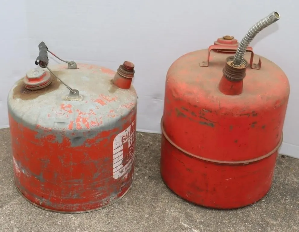 2 Red Metal Gasoline Cans
