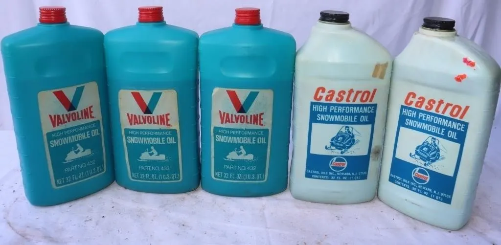 3 Valvoline & 2 Castrol Snowmobile Oil Bottles
