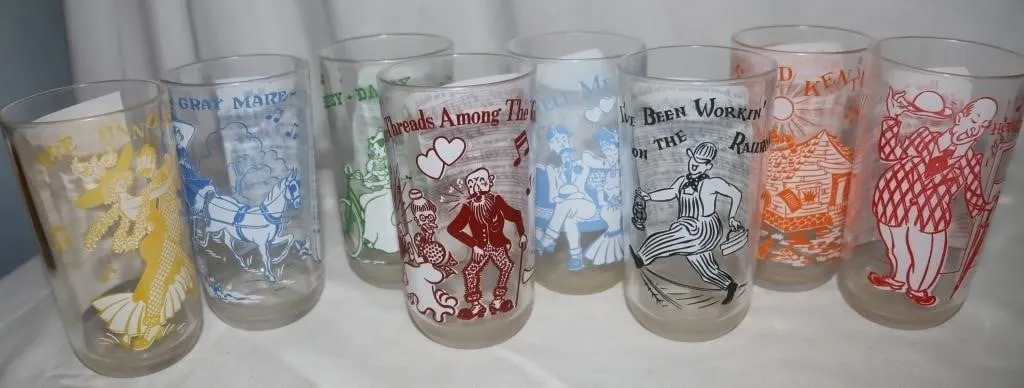 8 Vintage Song Lyric Frosted Glass Tumblers