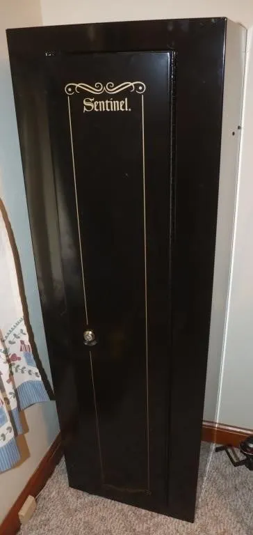AS-IS Sentinel Gun Cabinet, Lock was drilled out;