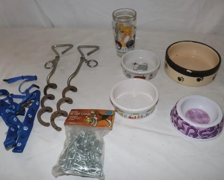 Pet Supplies: Bowls, Stakes, And Chain