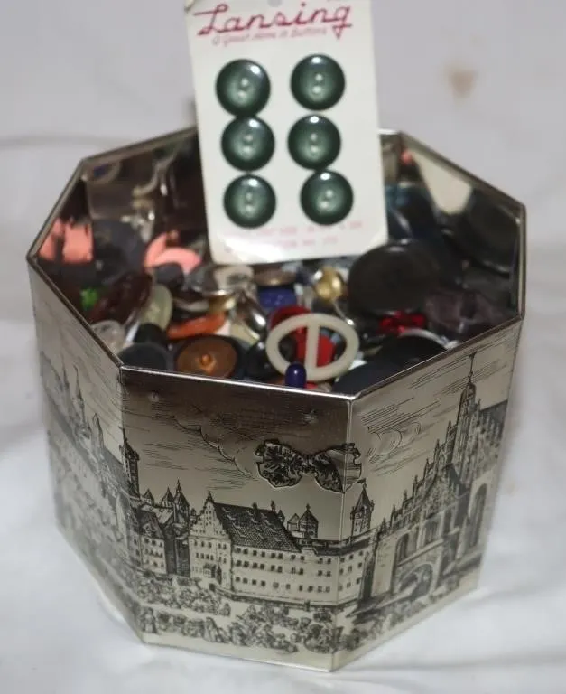 Vintage Metal Tin w/ Sewing Buttons