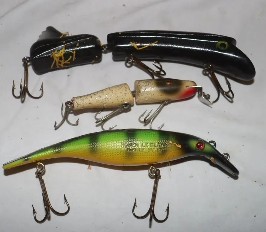 3 Fishing Lures w/ Glass Eyes