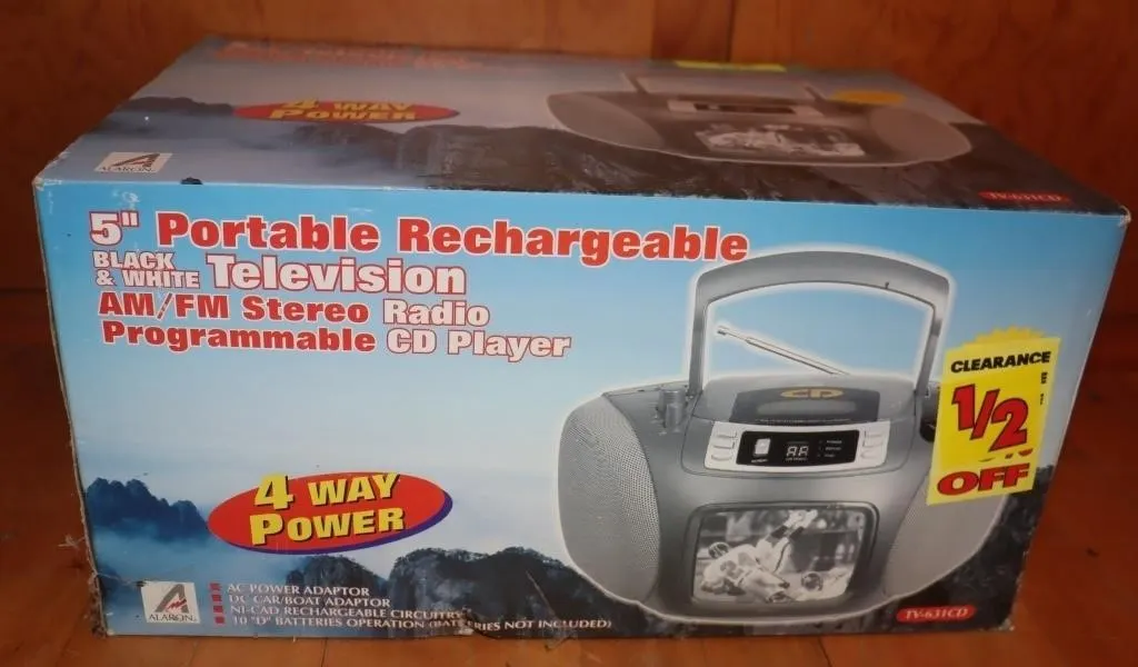 Alaron 5" Portable TV Radio CD Player New