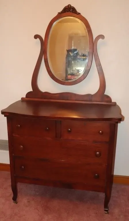 Mahogany Dresser w/ Oval Mirror