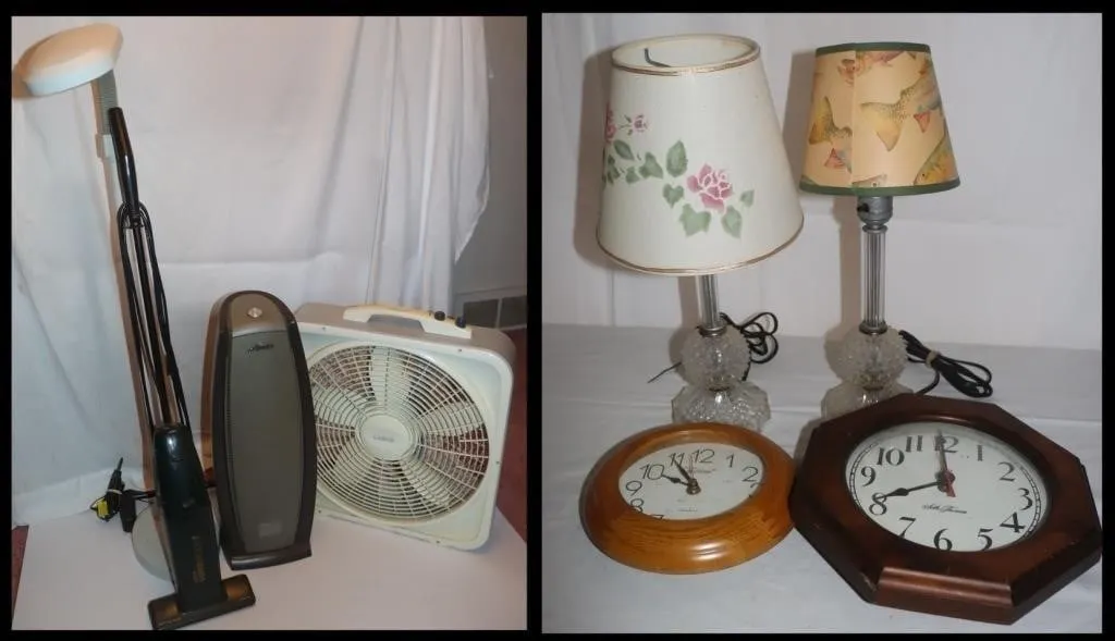 Lamps, Wall clocks, Air Purifier Box fan and Vacuu