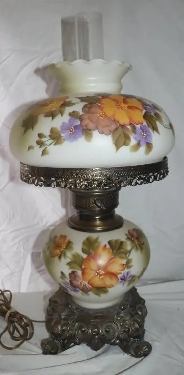Hurricane Lamp Hand-Painted Floral Works