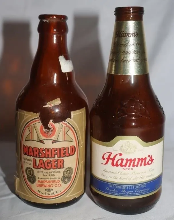 Marshfield Lager And Hamm's Beer Bottles