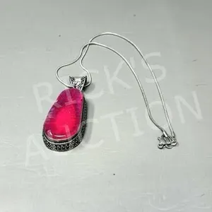 Pink Agate pendant on 925 silver chain