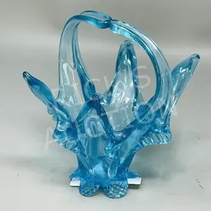 blue art glass dish - 6.5" tall