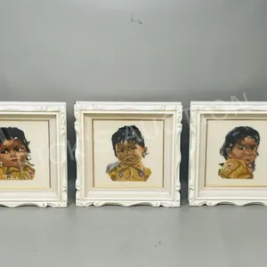 3 framed needlework pictures - 7" x 7"