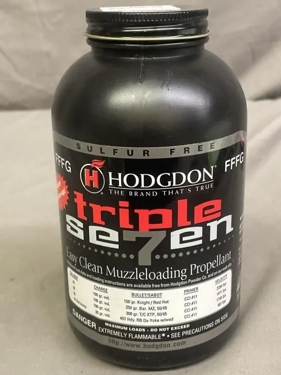 Open bottle of Hodgdon Triple 7 muzzleloading