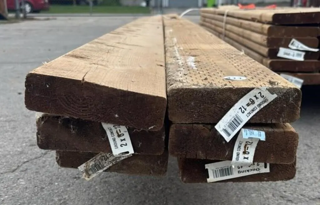Cull Lumber 6, 2”x6”x12FT Treated Boards.
