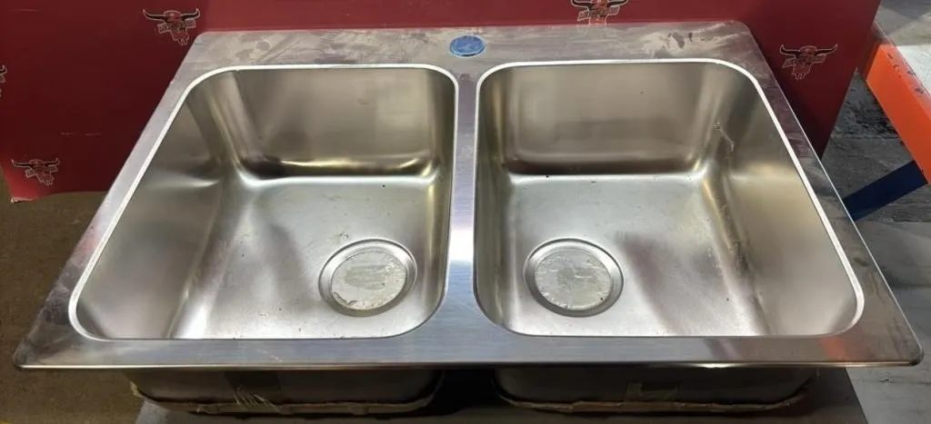 Double Chrome Sink 29.5”Lx20”W w/Drain Covers.