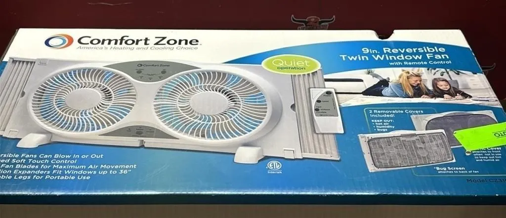 9” Reversible Twin Window Fan In Box. Unused.