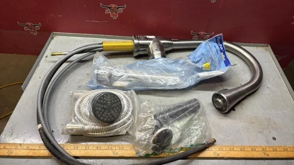 Glacier Bay Kitchen Faucet, Shower Head & Drain.