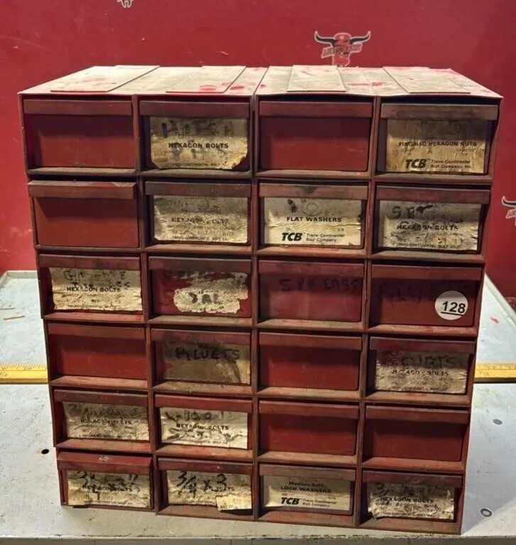24 Drawer TCB Bolt Bins w/Contents 14”x7”15”.