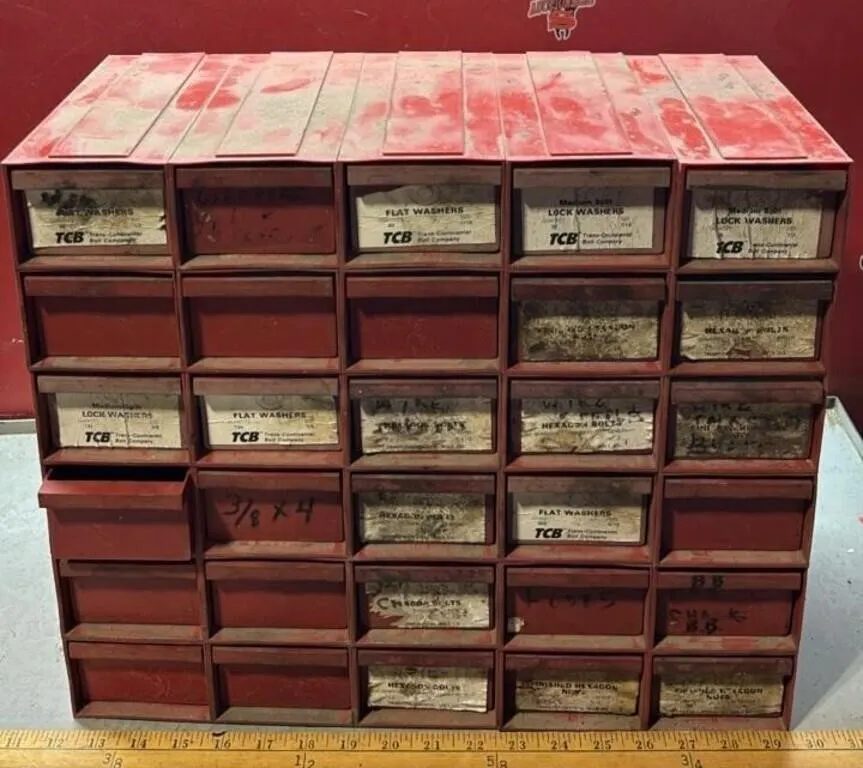 30 Drawer TCB Bolt Bins w/Contents 17.5”x7”x15”