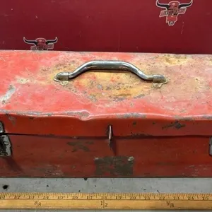 20” Metal Rusty Dinted Tool Box w/Asst. Wrenches.