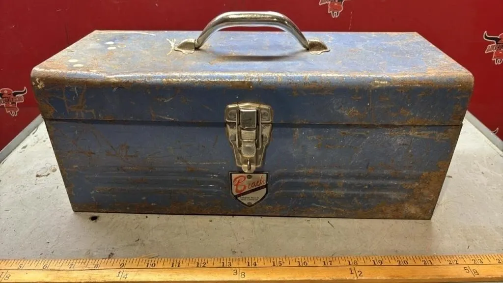 17” Metal Beach Tool Box w/Contents.
