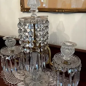 Antique Crystal & Brass Candle Holder