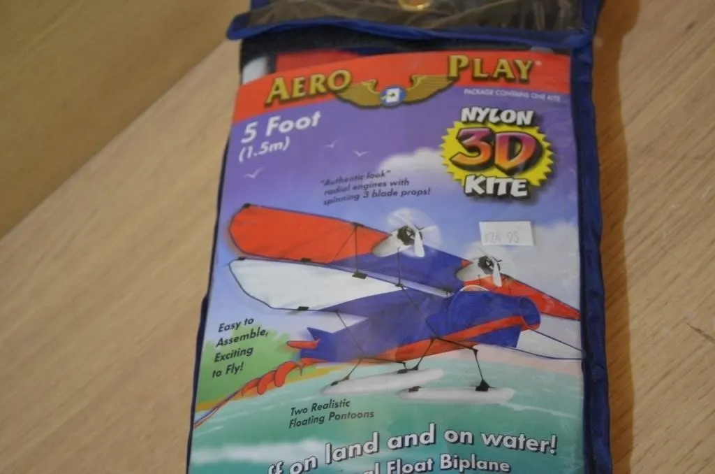 Aero Play 3D Nylon Float Biplane Kite packaged in