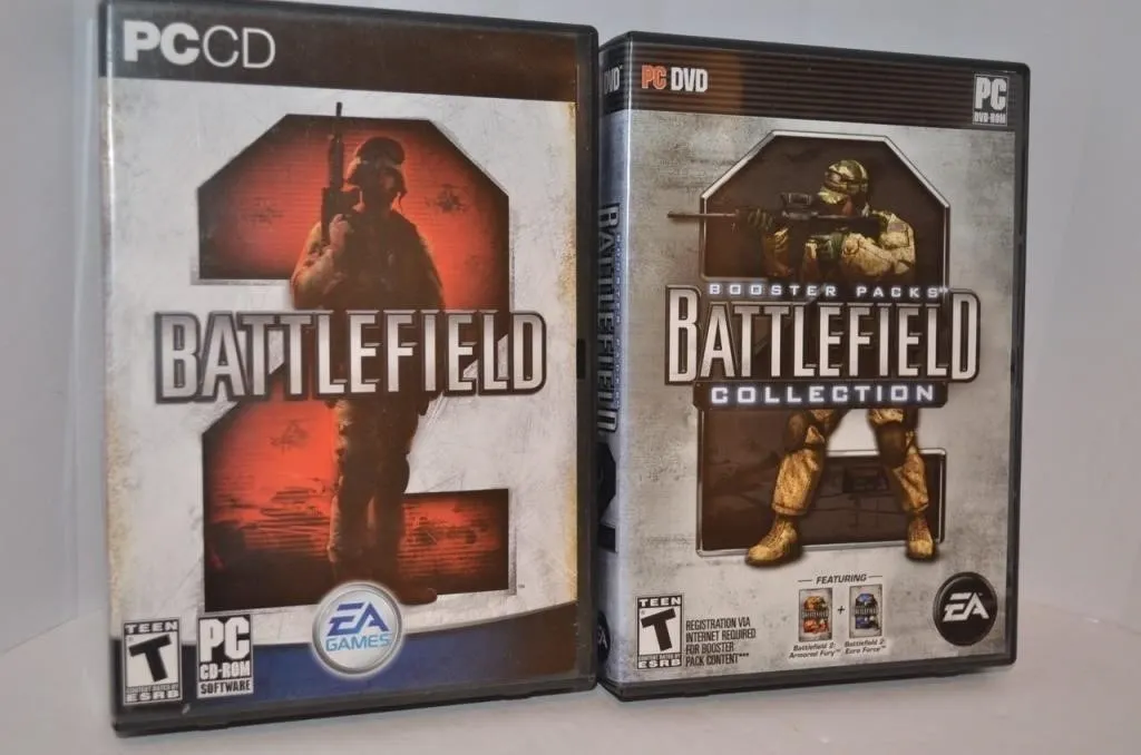PC DVD games Battlefield 2 (2005) on the left and