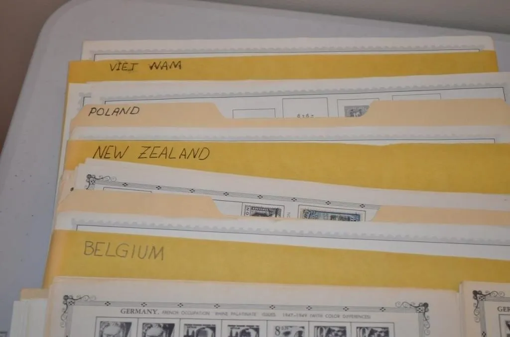 Vintage stamp collection organized systematically