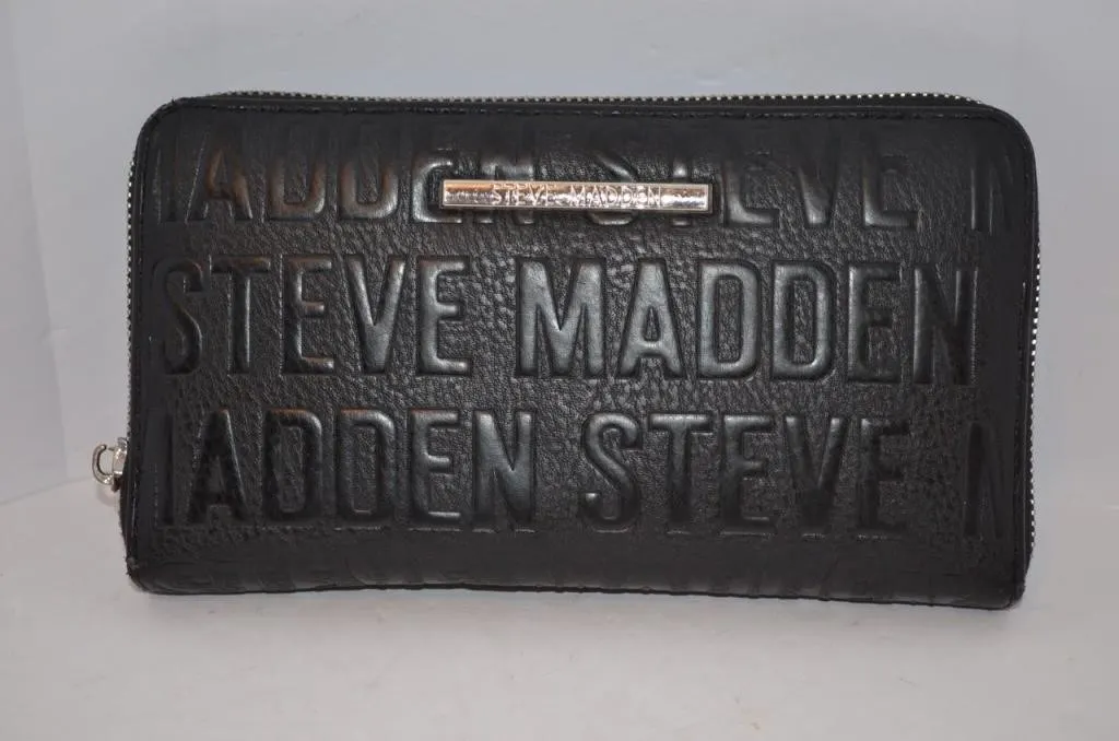 Steve Madden Embossed Logo Zip-Around Wristlet
