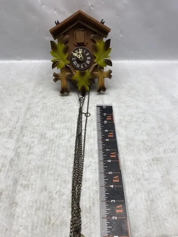 German Cuckoo Clock with Carved Leaves & Bird