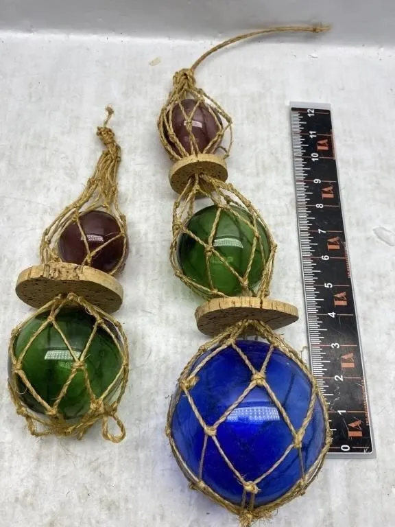 Glass Fishing Floats & Leather Briefcase Lot