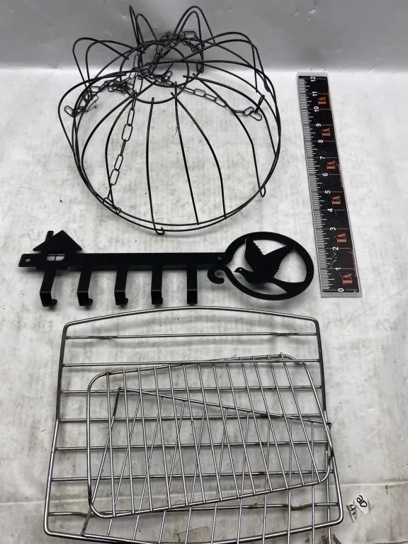 Wire Hanging Basket, Key Hook & Wire Rack Lot