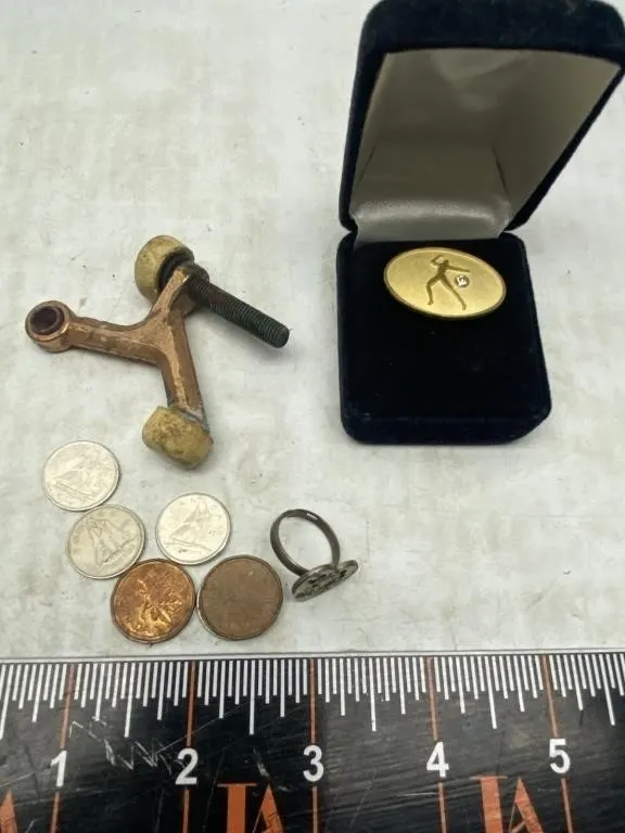 Vintage Pin, Coins, Ring & Tool Lot