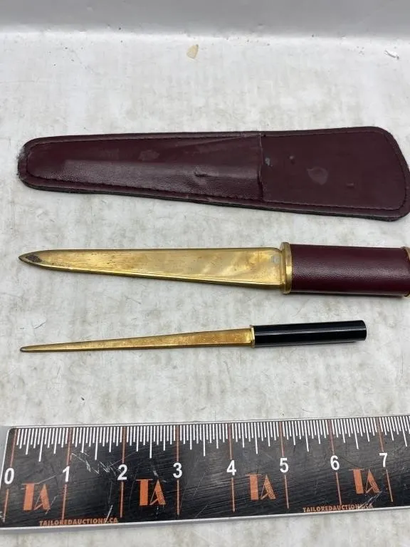 Brass Letter Opener & Pen Set with Leather Case