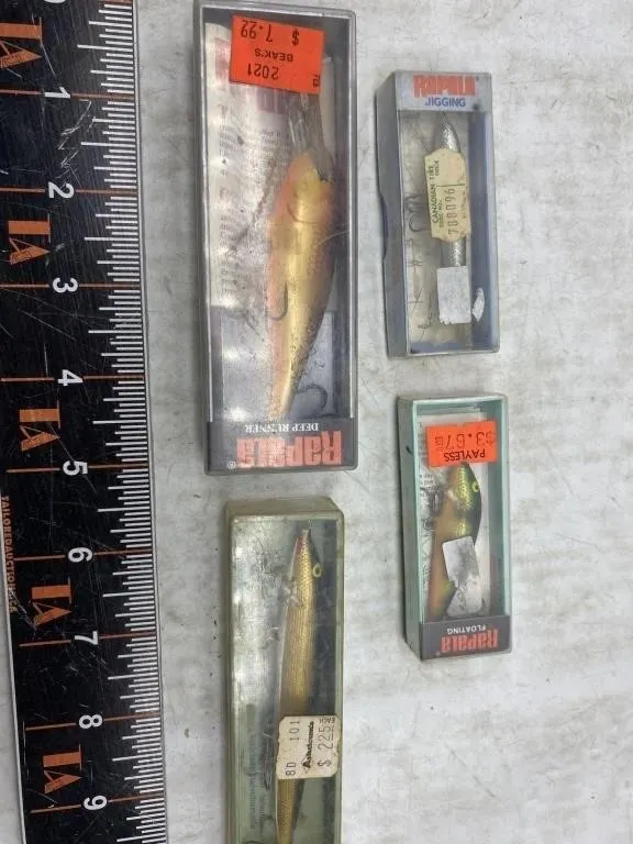 Rapala fishing lures lot, 4 pieces w/ boxes