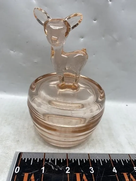 Pink Depression Glass Fawn-Lid Trinket Dish
