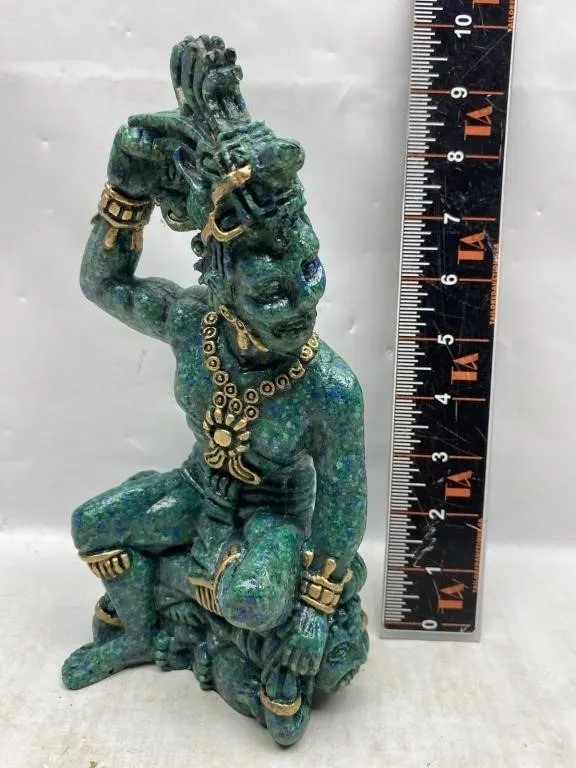 Malachite-Style Carved Mayan/Aztec Warrior