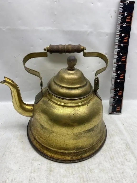 Antique Brass Kettle with Wood Handle