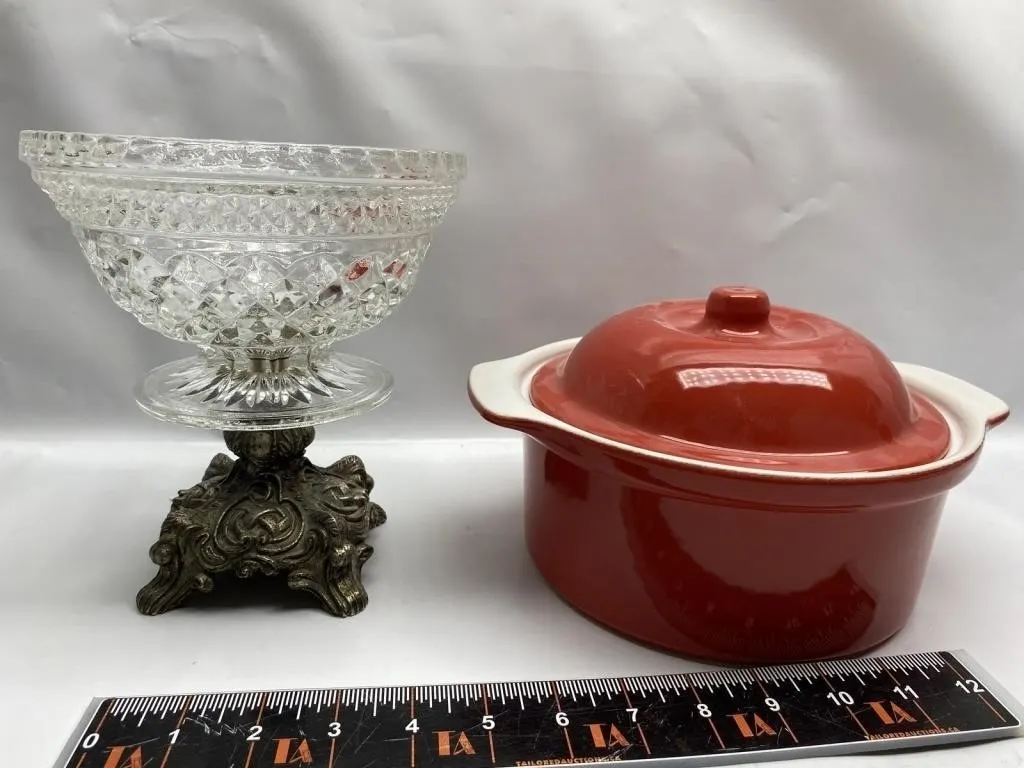 Crystal Pedestal Bowl & Portugal Stoneware Covered