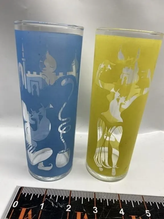 Pair Vintage Arabian Nights Tall Glasses
