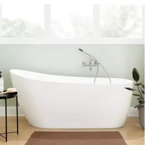 Signature Hardware Sheba 59 x 32" Freestanding Bathtub with Center Drain in White MSRP $1,409 Appears New in Box