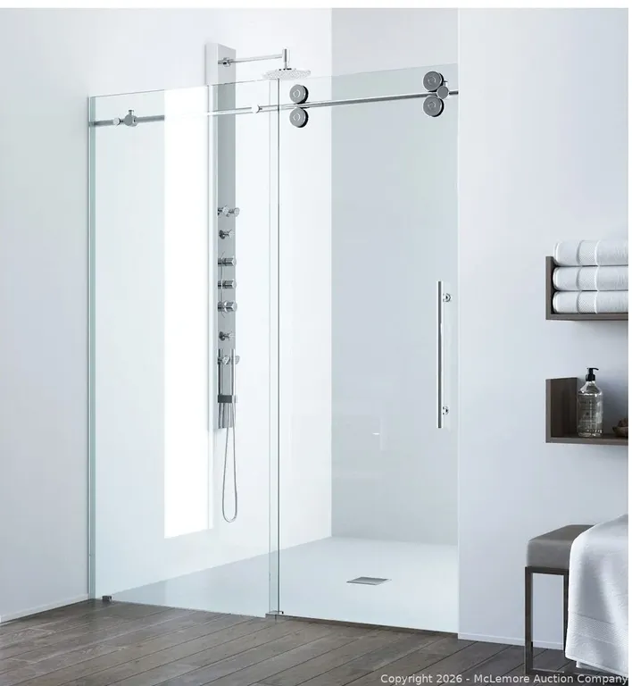 Vigo Elan 74" High x 64" Wide Sliding Frameless Shower Door with Clear Glass MSRP $1,120 Appears New in Box
