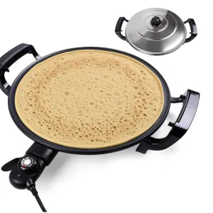 18.5" Electric Injera Maker, Mitad for Ethiopian Injera, Pancake Teff Maker, Electric Griddle with Lid, Non-Stick Surface MSRP $168 Appears New in Box