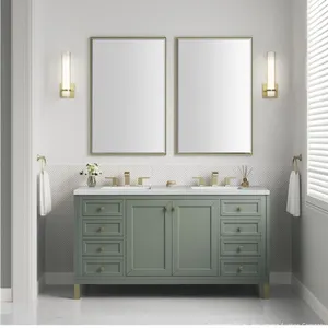 James Martin Vanities Chicago 60" Free Standing Double Basin Vanity Set with Quartz Top and Rectangular Sinks MSRP $3,792 Appears New in Box