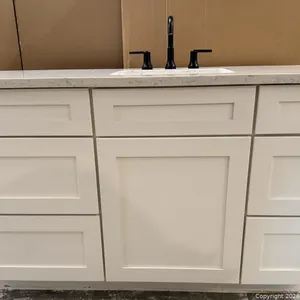 Wellborn 55" six-drawer vanity with Quartz top, sink, and faucet MSRP $2,250 - Used, excellent condition - see pics