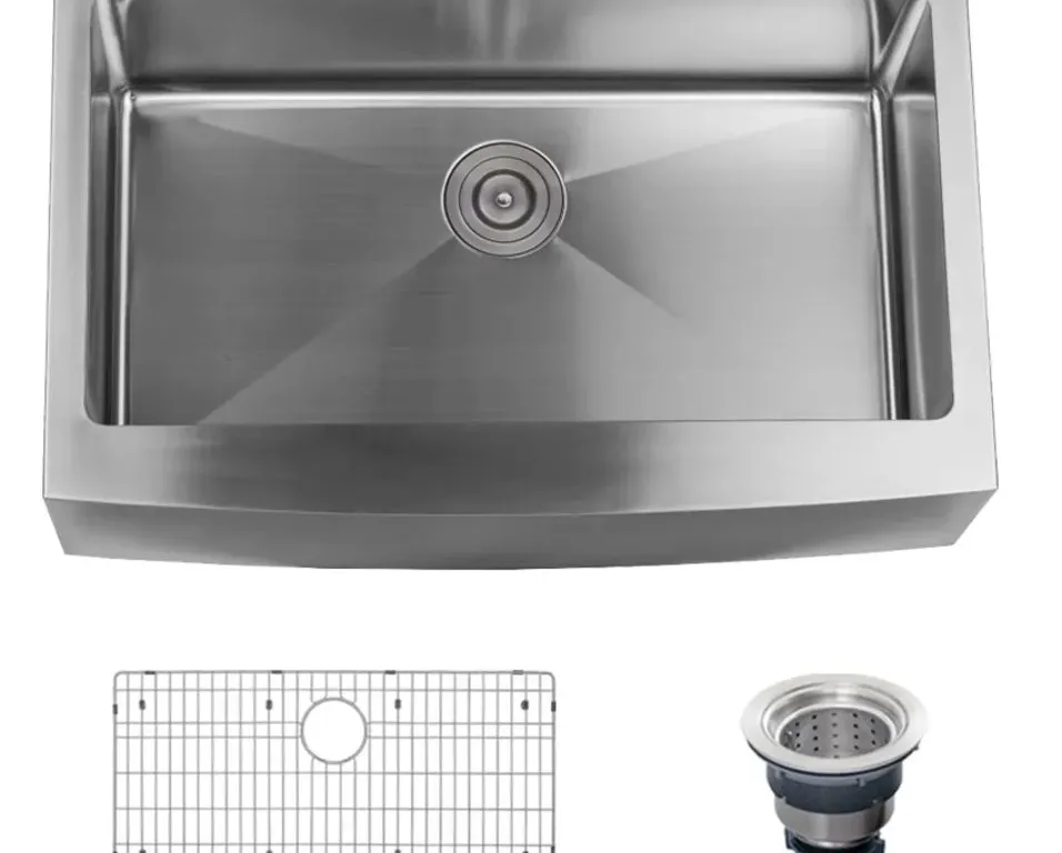 Miseno Farmhouse 33" Single Basin Stainless Steel Kitchen Sink with Apron Front - Drain Assembly and Basin Rack Included Free MSRP $514 Appears New in