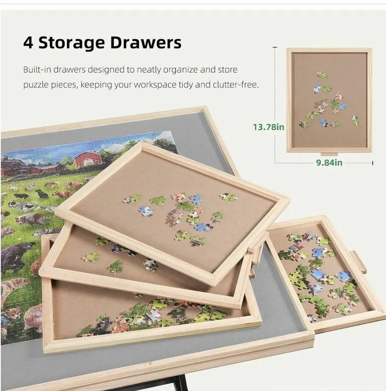 ALL4JIG 1500 Pieces Puzzle Table with Legs and Wheels,24.92"×33.58" Wooden Jigsaw Puzzle Table with 4 Drawers&Cover,Vertical Option,Laptop&Drafting Ta